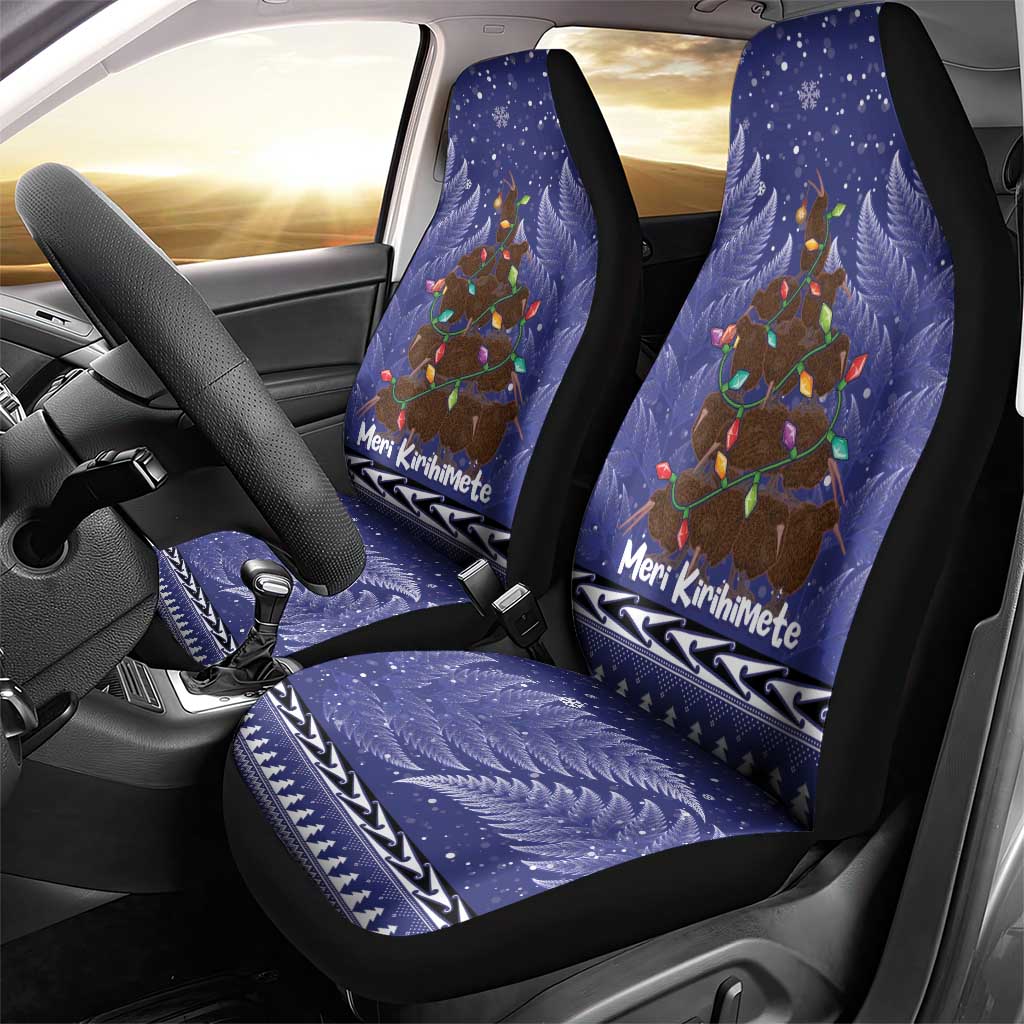 Kiwi New Zealand Christmas Car Seat Cover Meri Kirihimete Silver Fern - Blue Color