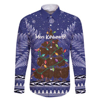 Kiwi New Zealand Christmas Family Matching Off Shoulder Short Dress and Hawaiian Shirt Meri Kirihimete Silver Fern - Blue Color