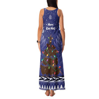 Kiwi New Zealand Christmas Family Matching Tank Maxi Dress and Hawaiian Shirt Meri Kirihimete Silver Fern - Blue Color