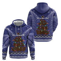 Kiwi New Zealand Christmas Hoodie Meri Kirihimete Silver Fern - Blue Color