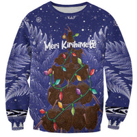 Kiwi New Zealand Christmas Sweatshirt Meri Kirihimete Silver Fern - Blue Color LT14 Unisex Blue - Polynesian Pride