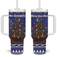 Kiwi New Zealand Christmas Tumbler With Handle Meri Kirihimete Silver Fern - Blue Color