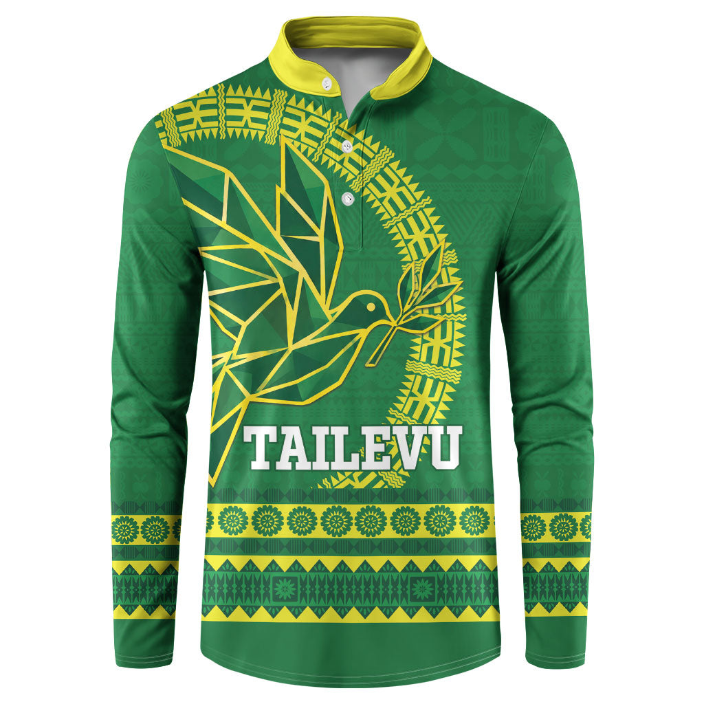 Fiji Tailevu Rugby Personalised Button Sweatshirt Go Dove Nation Fijian Tapa LT14 Green - Polynesian Pride