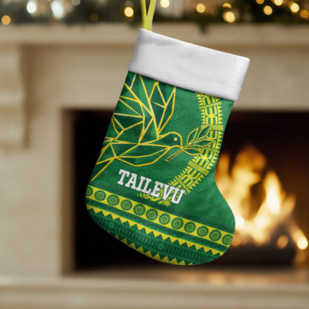 Fiji Tailevu Rugby Personalised Christmas Stocking Go Dove Nation Fijian Tapa LT14 Set of 2 Green - Polynesian Pride