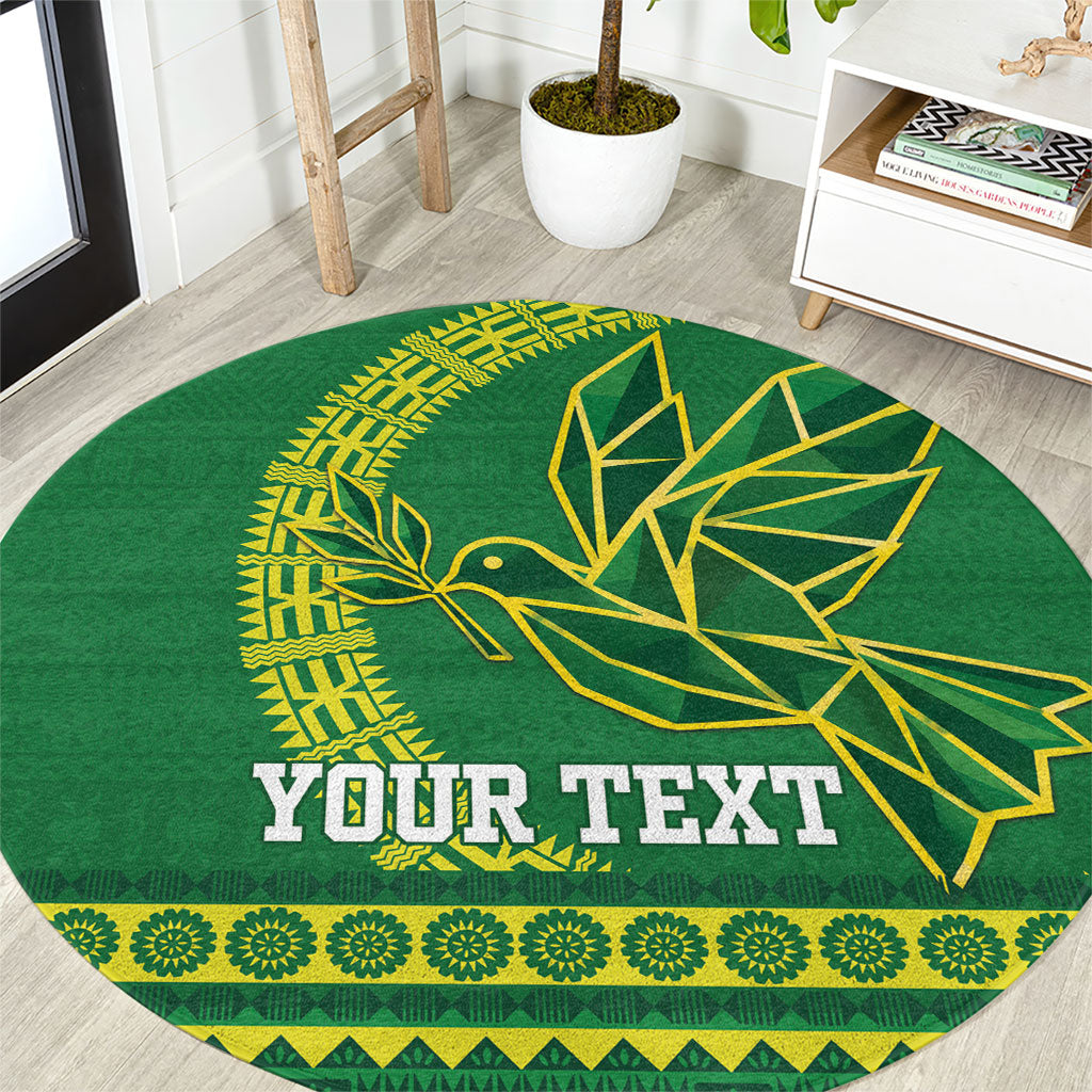 Fiji Tailevu Rugby Personalised Round Carpet Go Dove Nation Fijian Tapa LT14 Green - Polynesian Pride