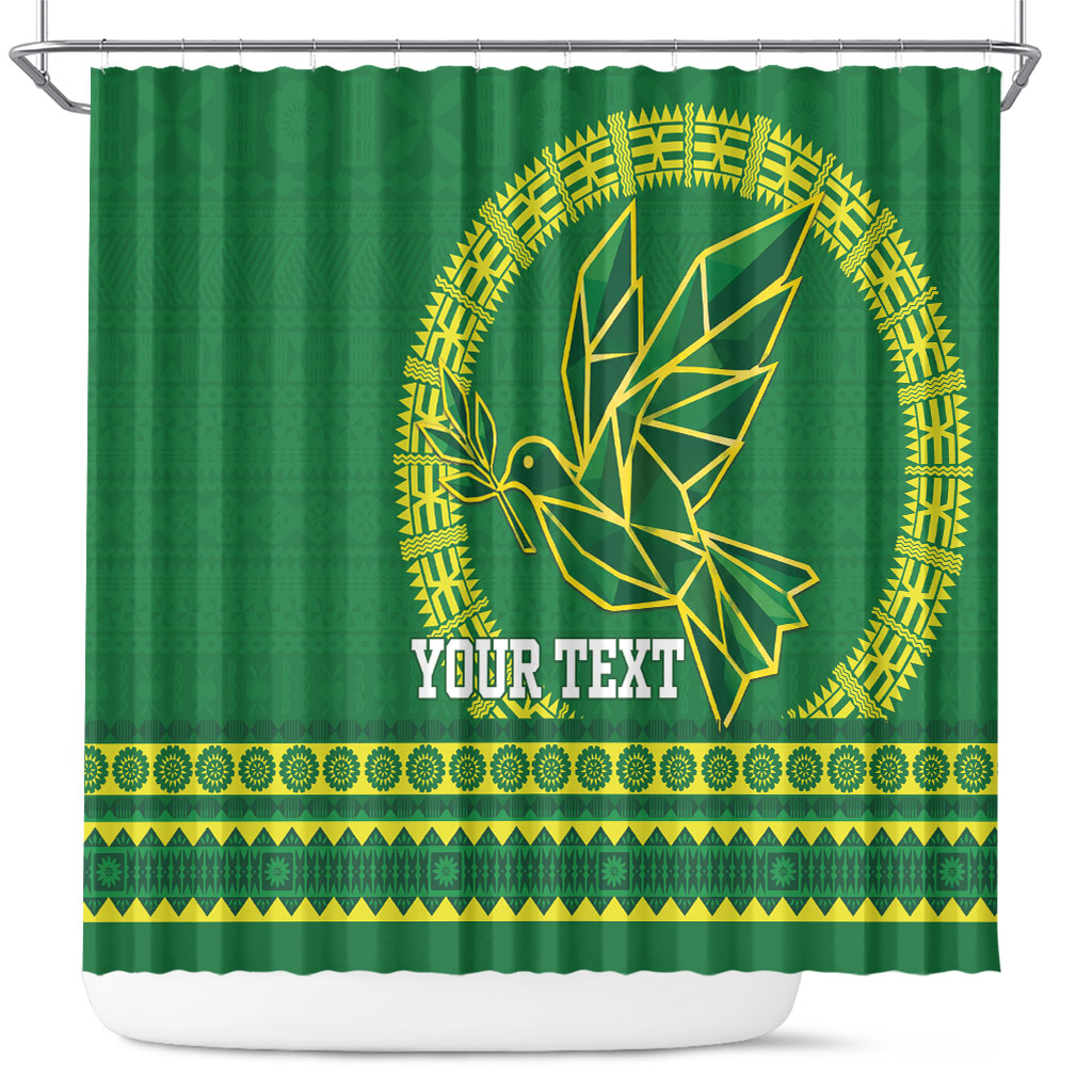 Fiji Tailevu Rugby Personalised Shower Curtain Go Dove Nation Fijian Tapa LT14 Green - Polynesian Pride