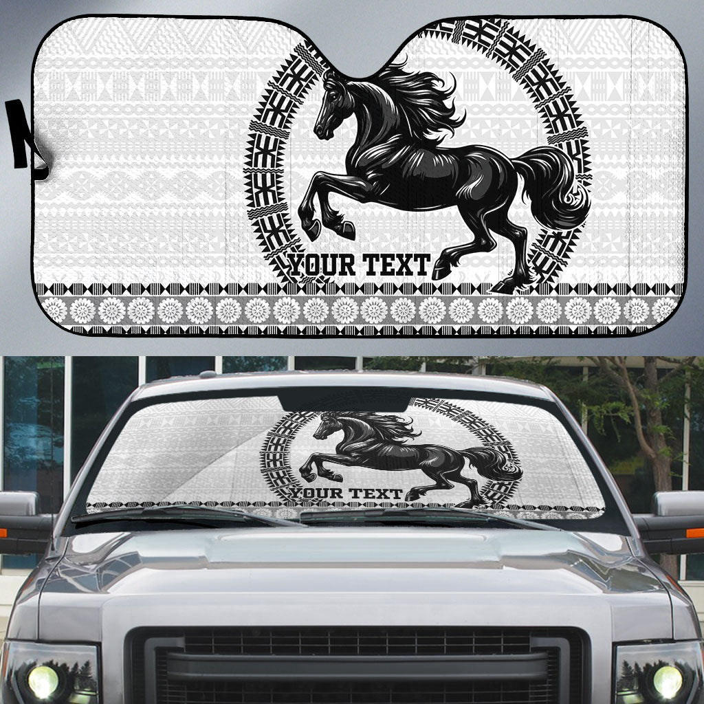 Fiji Nadroga Rugby Personalised Auto Sun Shade Go Stallions Fijian Tapa LT14 White - Polynesian Pride