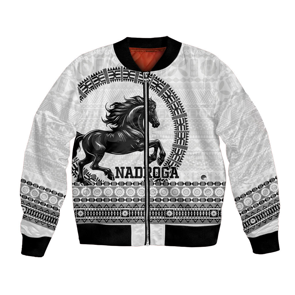 Fiji Nadroga Rugby Personalised Bomber Jacket Go Stallions Fijian Tapa LT14 Unisex White - Polynesian Pride