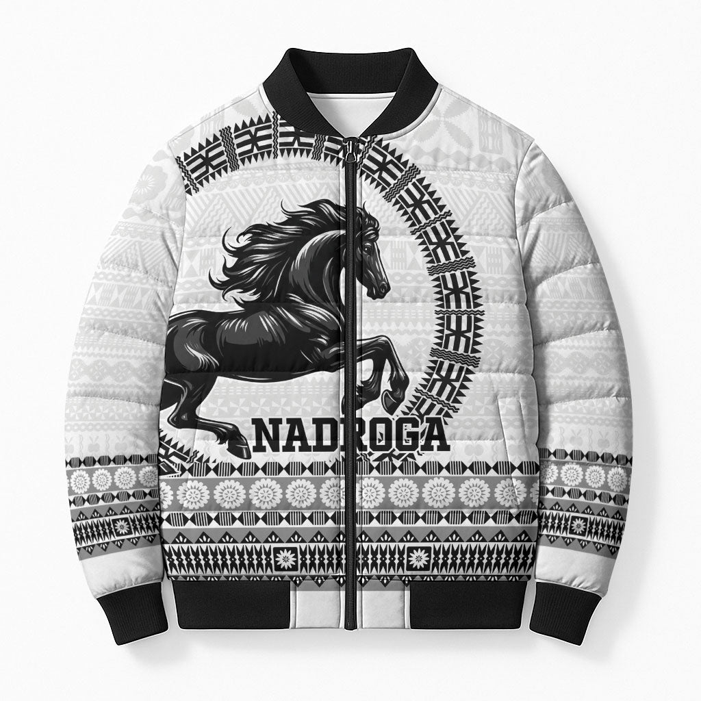 Fiji Nadroga Rugby Personalised Bomber Puffer Jacket Go Stallions Fijian Tapa LT14 Unisex White - Polynesian Pride