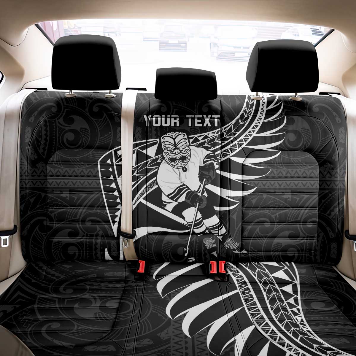Custom Aotearoa Ice Hockey Back Car Seat Cover NZ Tiki Mascot - Maori Pattern LT14 - Polynesian Pride