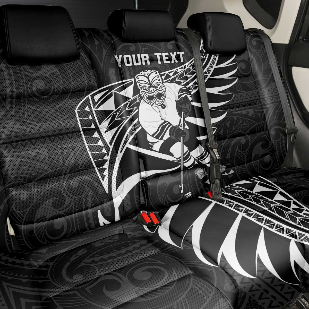 Custom Aotearoa Ice Hockey Back Car Seat Cover NZ Tiki Mascot - Maori Pattern LT14 - Polynesian Pride