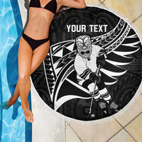 Custom Aotearoa Ice Hockey Beach Blanket NZ Tiki Mascot - Maori Pattern