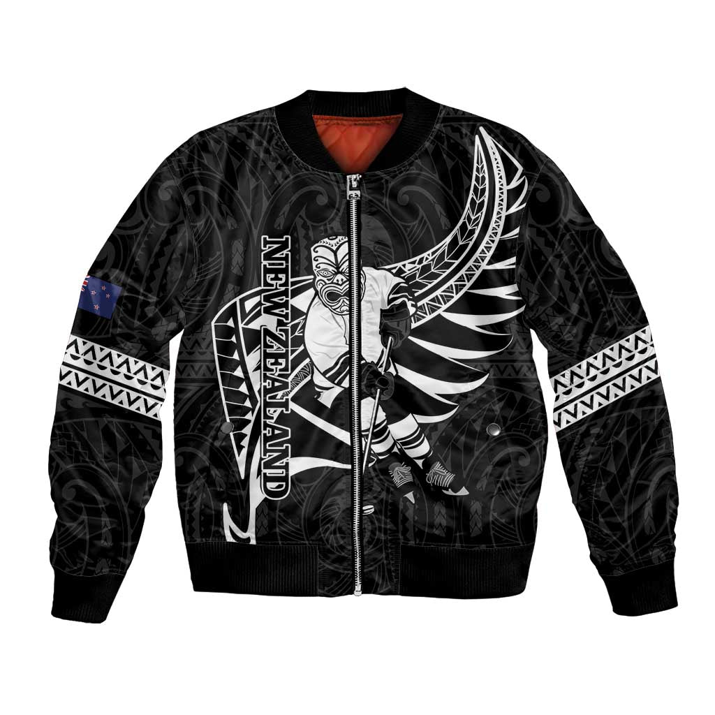 Custom Aotearoa Ice Hockey Bomber Jacket NZ Tiki Mascot - Maori Pattern