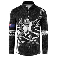 Custom Aotearoa Ice Hockey Button Sweatshirt NZ Tiki Mascot - Maori Pattern