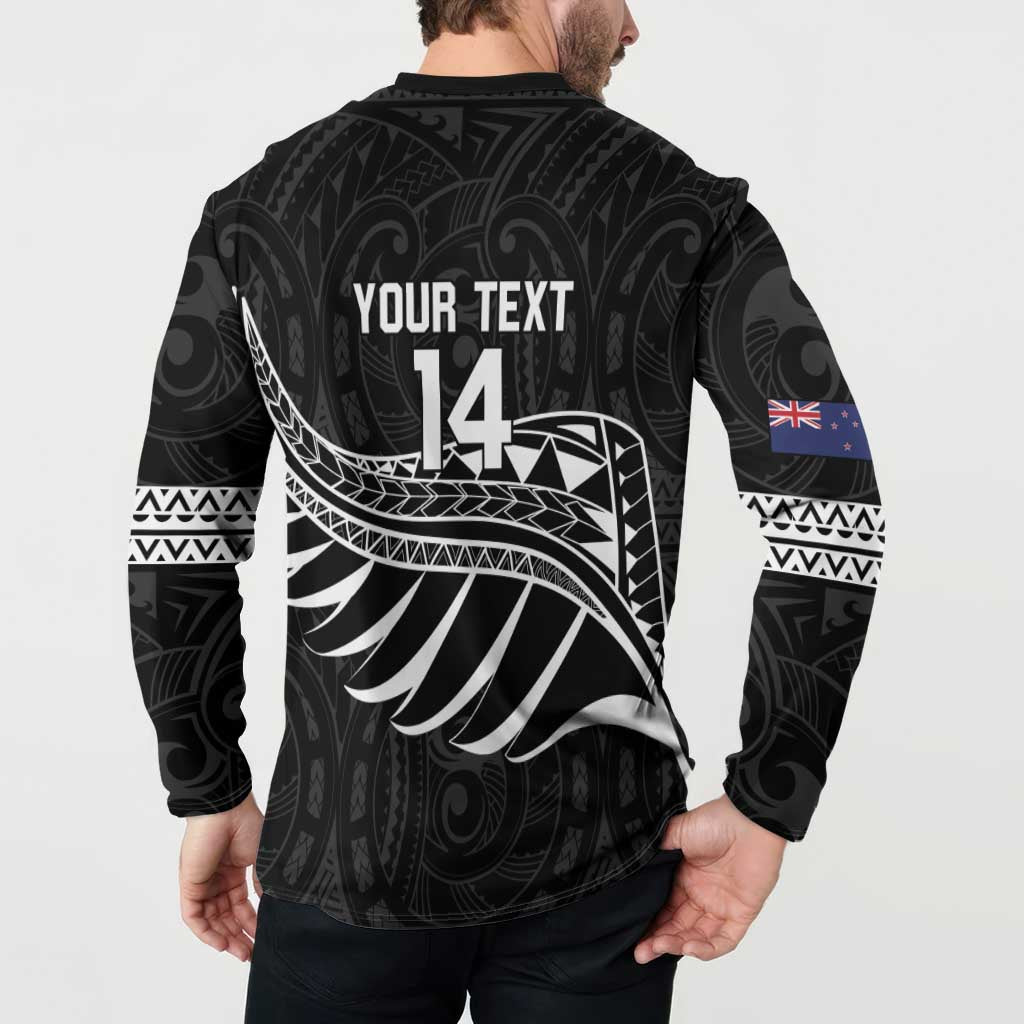 Custom Aotearoa Ice Hockey Button Sweatshirt NZ Tiki Mascot - Maori Pattern