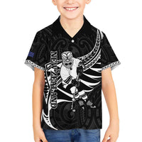 Custom Aotearoa Ice Hockey Kid Hawaiian Shirt NZ Tiki Mascot - Maori Pattern LT14 Kid Black - Polynesian Pride