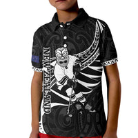Custom Aotearoa Ice Hockey Kid Polo Shirt NZ Tiki Mascot - Maori Pattern LT14 Kid Black - Polynesian Pride