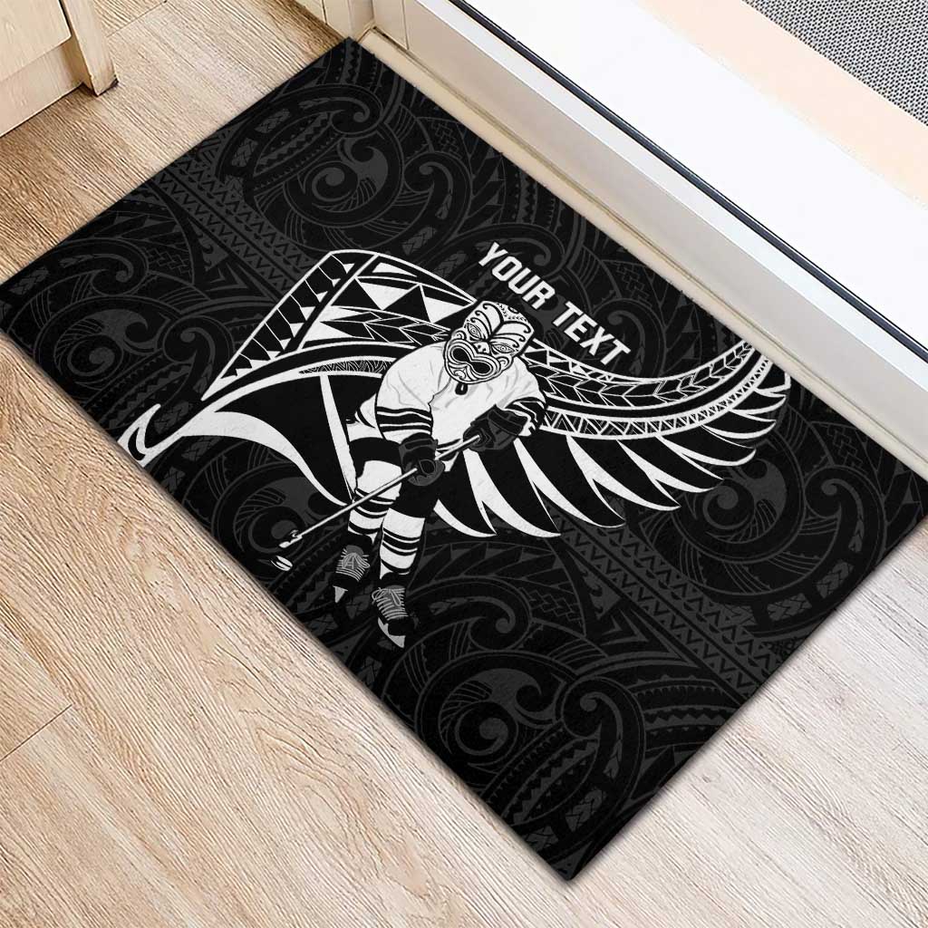 Custom Aotearoa Ice Hockey Rubber Doormat NZ Tiki Mascot - Maori Pattern