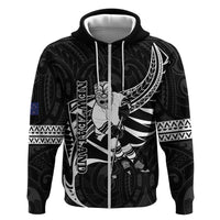 Custom Aotearoa Ice Hockey Zip Hoodie NZ Tiki Mascot - Maori Pattern