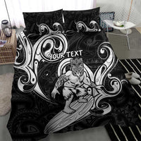 Personalised New Zealand Surfing Bedding Set Aotearoa Maori Tiki Haka