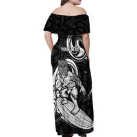 Personalised New Zealand Surfing Family Matching Off Shoulder Maxi Dress and Hawaiian Shirt Aotearoa Maori Tiki Haka
