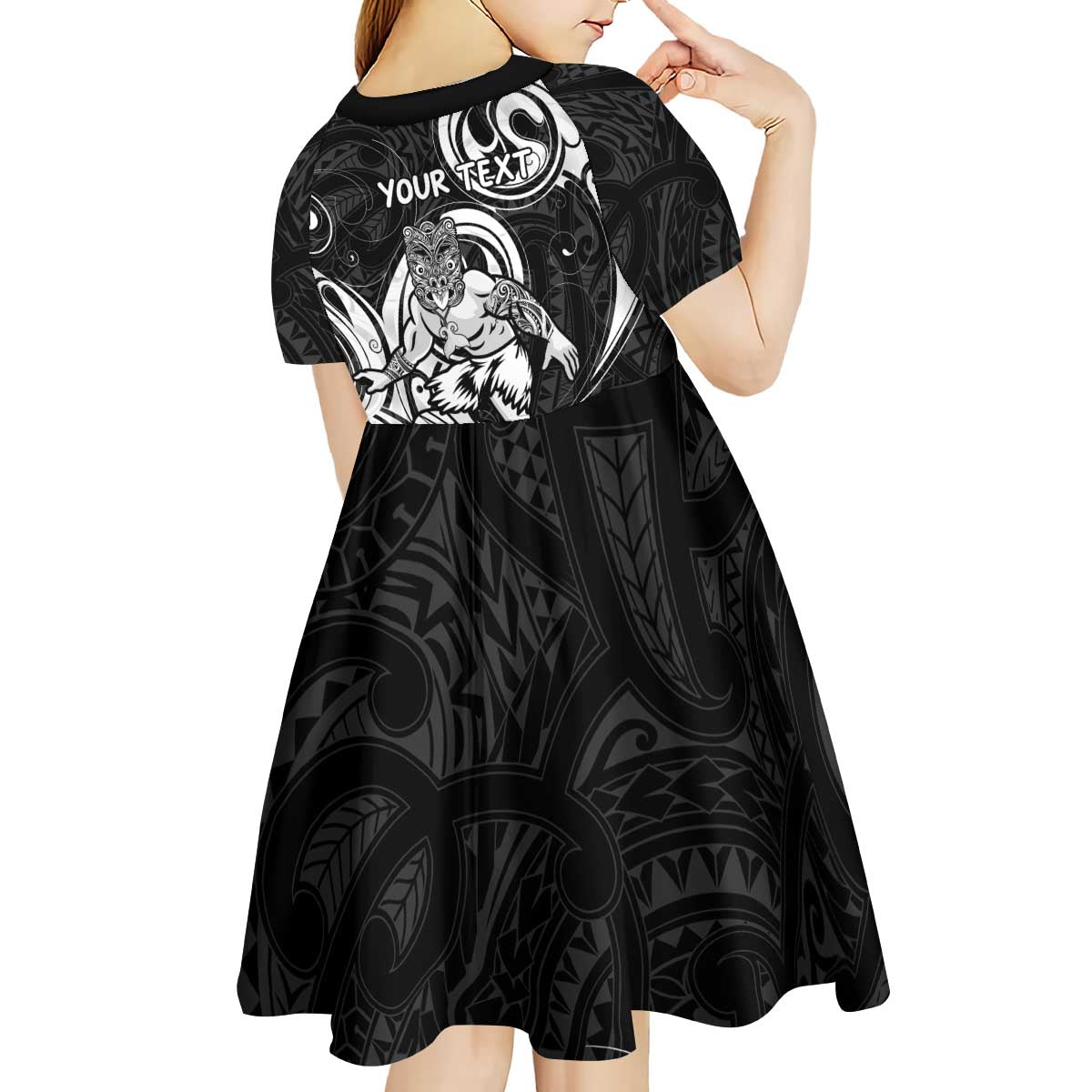Personalised New Zealand Surfing Kid Short Sleeve Dress Aotearoa Maori Tiki Haka