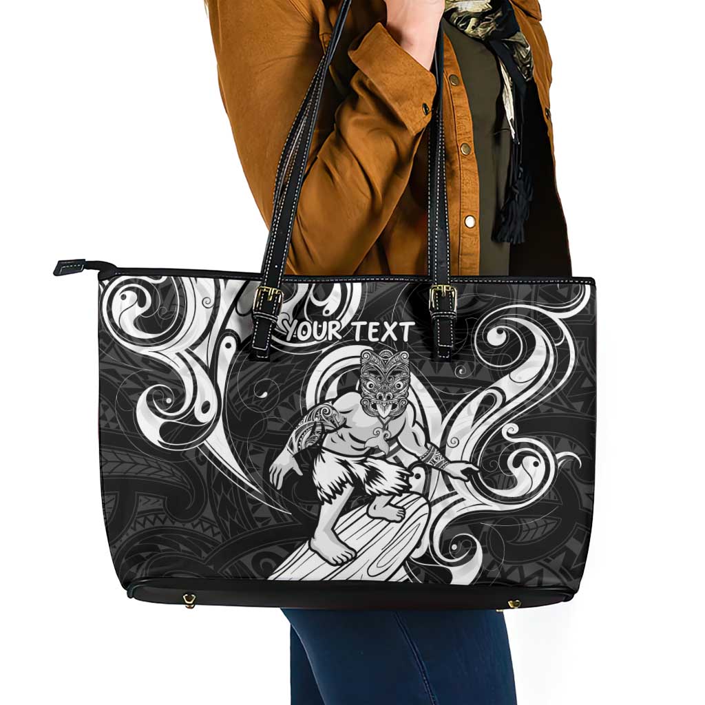 Personalised New Zealand Surfing Leather Tote Bag Aotearoa Maori Tiki Haka LT14 - Polynesian Pride