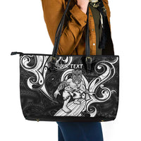 Personalised New Zealand Surfing Leather Tote Bag Aotearoa Maori Tiki Haka LT14 - Polynesian Pride