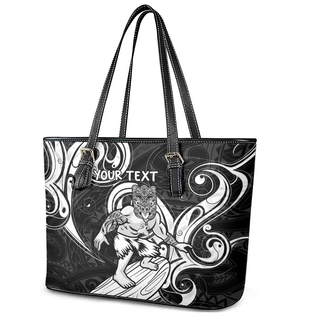 Personalised New Zealand Surfing Leather Tote Bag Aotearoa Maori Tiki Haka LT14 - Polynesian Pride