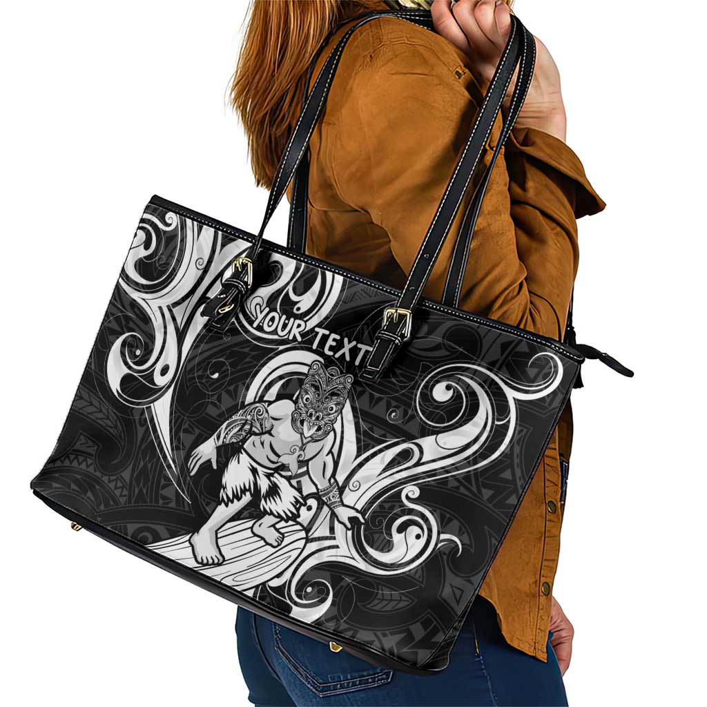 Personalised New Zealand Surfing Leather Tote Bag Aotearoa Maori Tiki Haka LT14 - Polynesian Pride