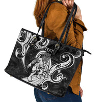 Personalised New Zealand Surfing Leather Tote Bag Aotearoa Maori Tiki Haka LT14 - Polynesian Pride