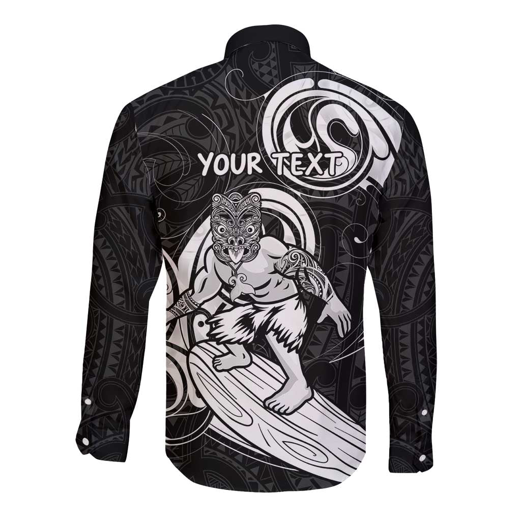 Personalised New Zealand Surfing Long Sleeve Button Shirt Aotearoa Maori Tiki Haka
