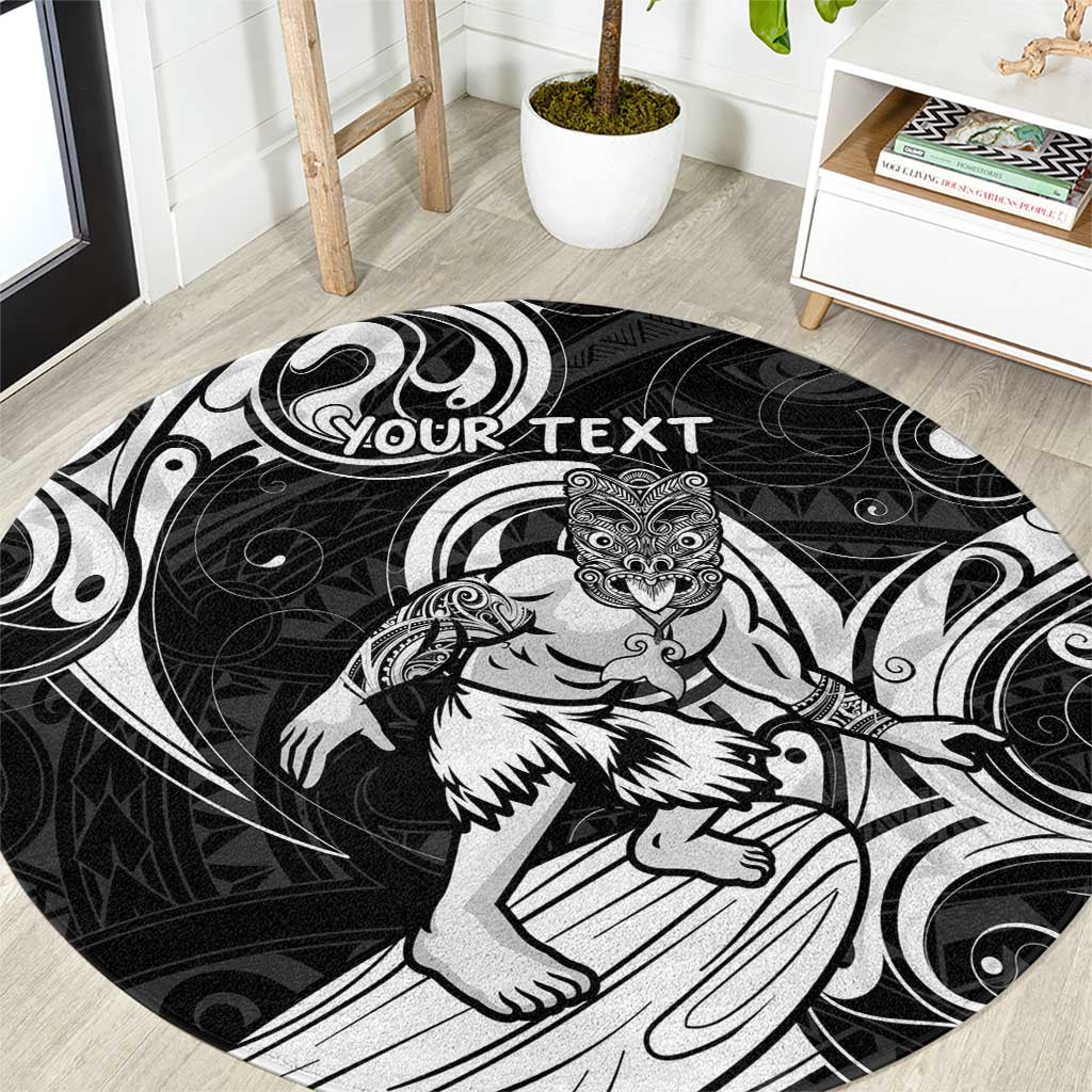 Personalised New Zealand Surfing Round Carpet Aotearoa Maori Tiki Haka LT14 Black - Polynesian Pride