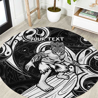 Personalised New Zealand Surfing Round Carpet Aotearoa Maori Tiki Haka LT14 Black - Polynesian Pride