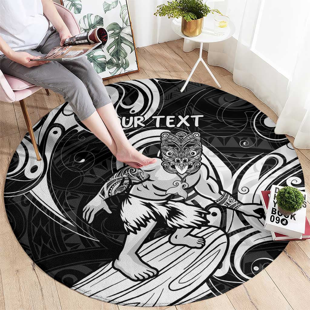 Personalised New Zealand Surfing Round Carpet Aotearoa Maori Tiki Haka LT14 - Polynesian Pride