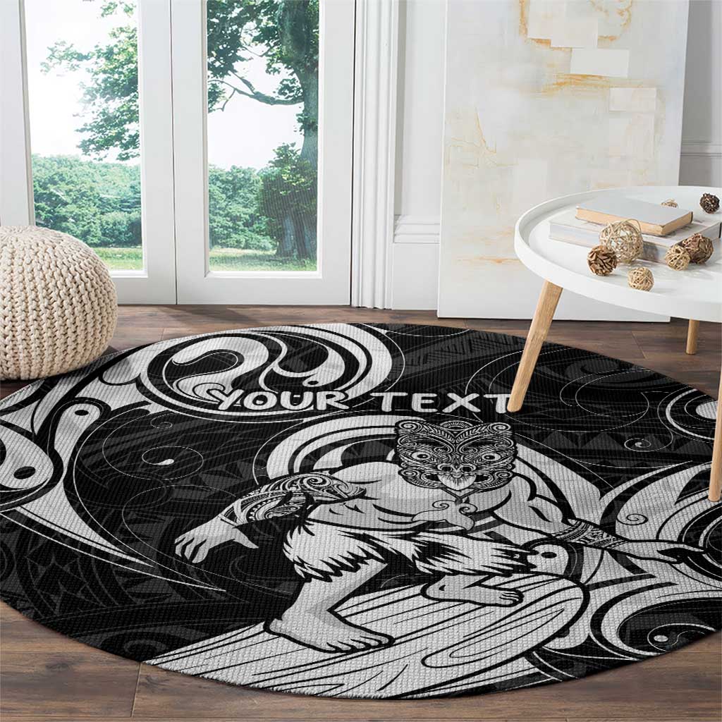 Personalised New Zealand Surfing Round Carpet Aotearoa Maori Tiki Haka LT14 - Polynesian Pride