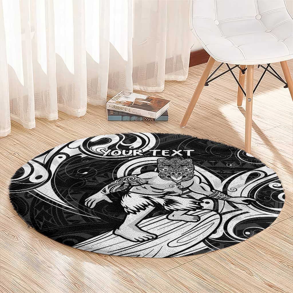 Personalised New Zealand Surfing Round Carpet Aotearoa Maori Tiki Haka LT14 - Polynesian Pride