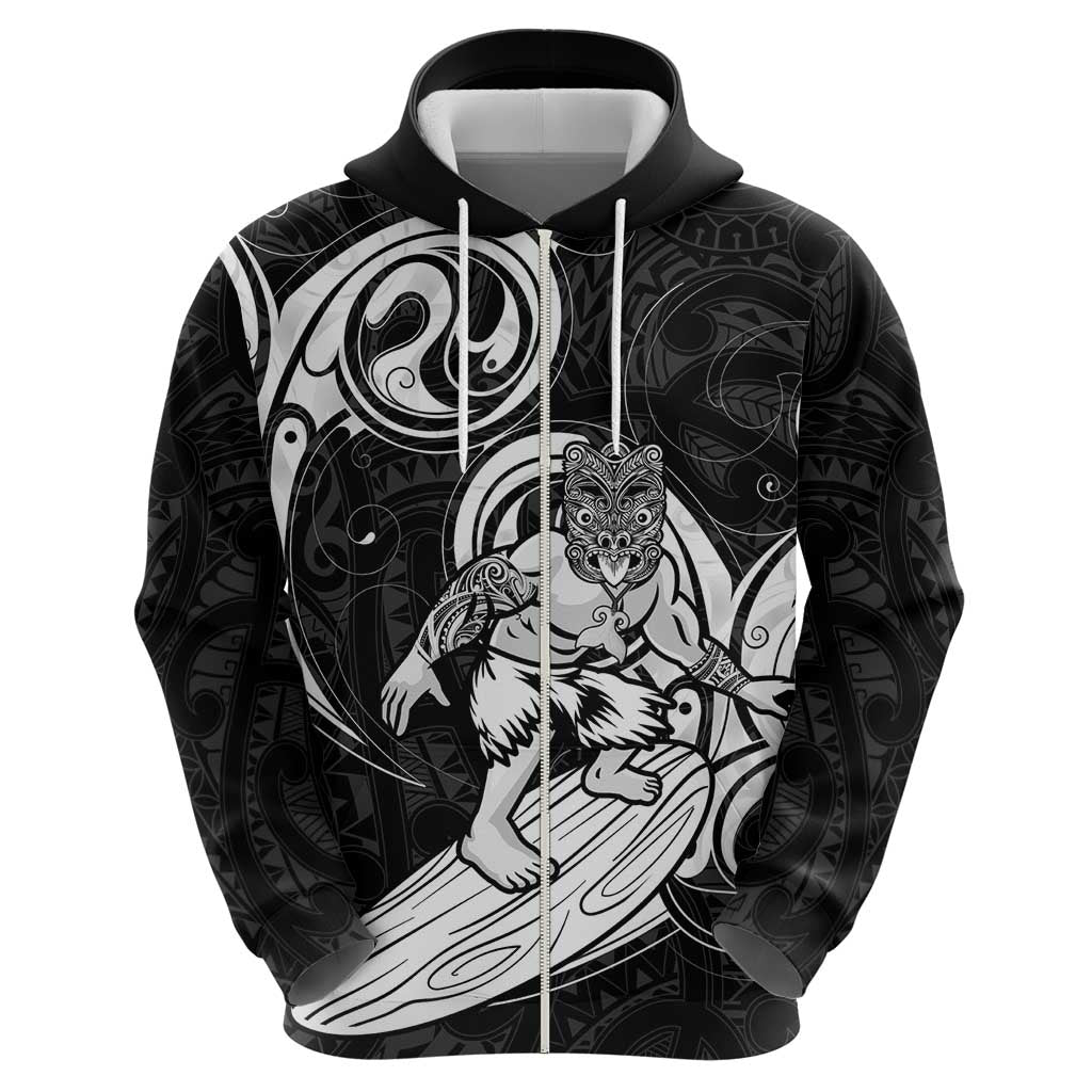 Personalised New Zealand Surfing Zip Hoodie Aotearoa Maori Tiki Haka
