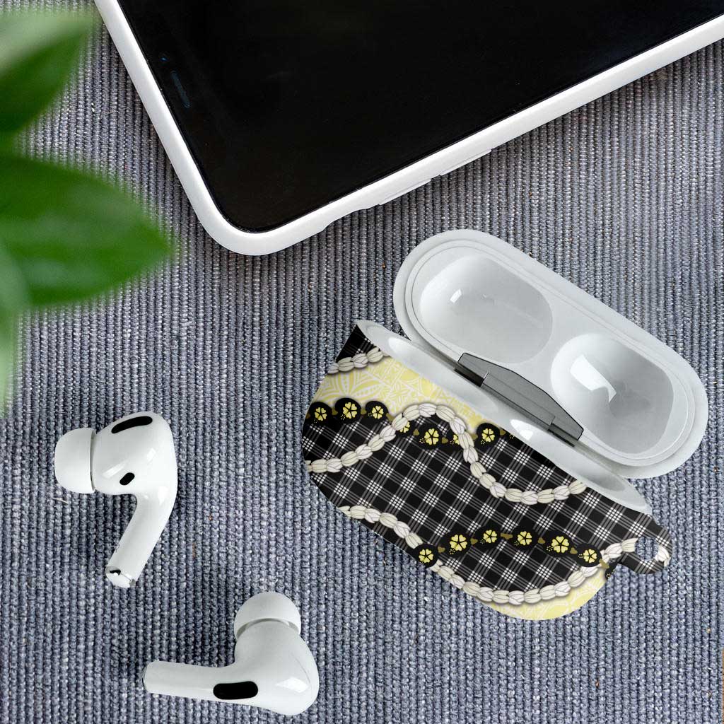 Black Palaka Hawaii AirPods Case Kukui Nut Pikake Lei Hawaiian Tapa Pattern - Polynesian Pride