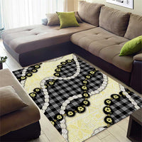 Black Palaka Hawaii Area Rug Kukui Nut Pikake Lei Hawaiian Tapa Pattern - Polynesian Pride