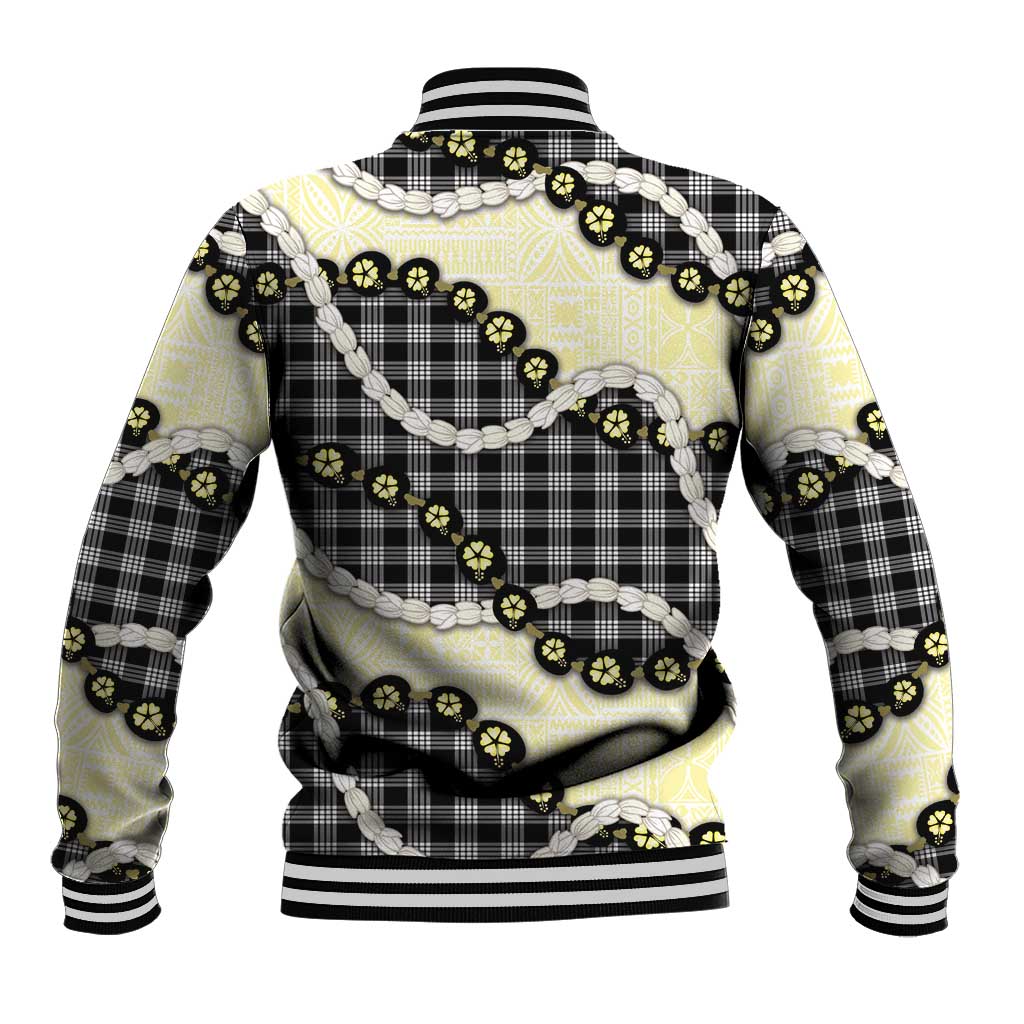 Black Palaka Hawaii Baseball Jacket Kukui Nut Pikake Lei Hawaiian Tapa Pattern - Polynesian Pride