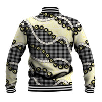 Black Palaka Hawaii Baseball Jacket Kukui Nut Pikake Lei Hawaiian Tapa Pattern - Polynesian Pride
