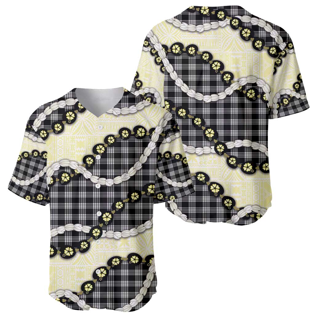 Black Palaka Hawaii Baseball Jersey Kukui Nut Pikake Lei Hawaiian Tapa Pattern - Polynesian Pride