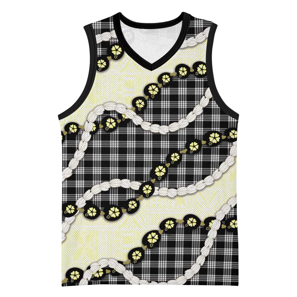 Black Palaka Hawaii Basketball Jersey Kukui Nut Pikake Lei Hawaiian Tapa Pattern - Polynesian Pride