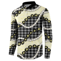 Black Palaka Hawaii Button Sweatshirt Kukui Nut Pikake Lei Hawaiian Tapa Pattern - Polynesian Pride