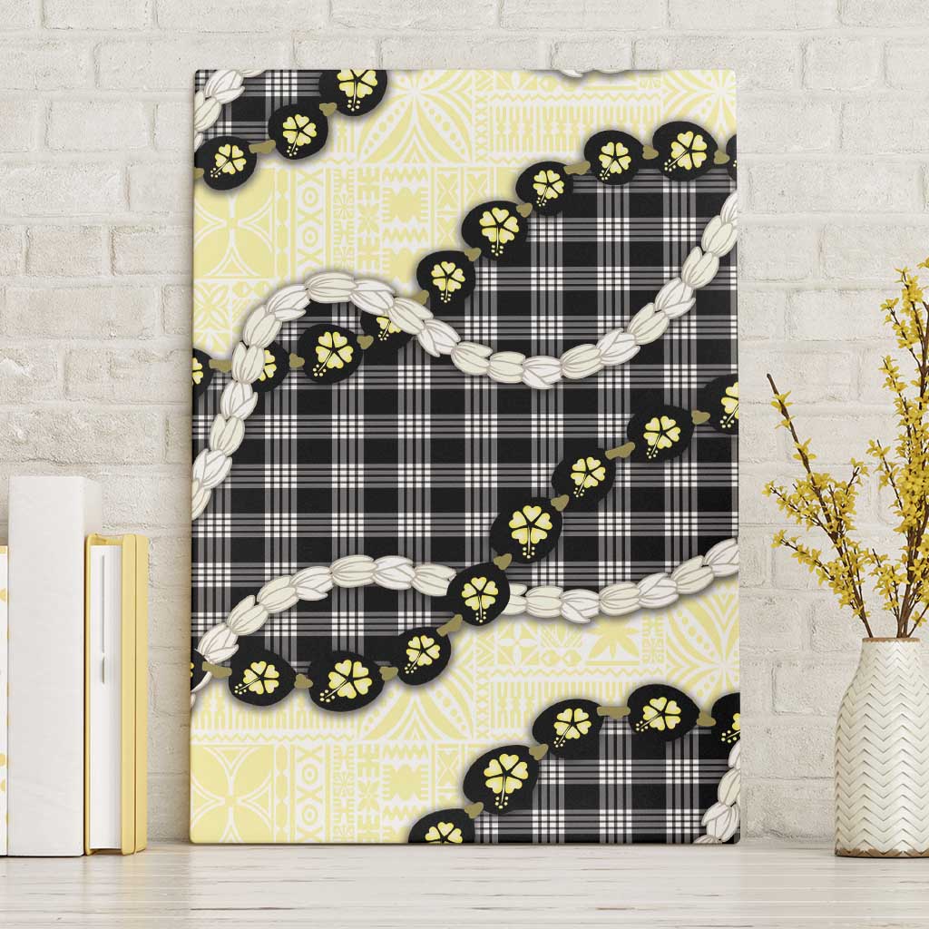 Black Palaka Hawaii Canvas Wall Art Kukui Nut Pikake Lei Hawaiian Tapa Pattern - Polynesian Pride