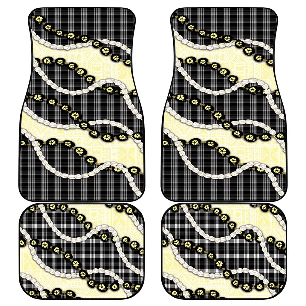 Black Palaka Hawaii Car Mats Kukui Nut Pikake Lei Hawaiian Tapa Pattern - Polynesian Pride