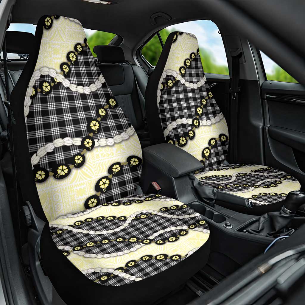 Black Palaka Hawaii Car Seat Cover Kukui Nut Pikake Lei Hawaiian Tapa Pattern - Polynesian Pride