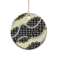 Black Palaka Hawaii Ceramic Ornament Kukui Nut Pikake Lei Hawaiian Tapa Pattern - Polynesian Pride