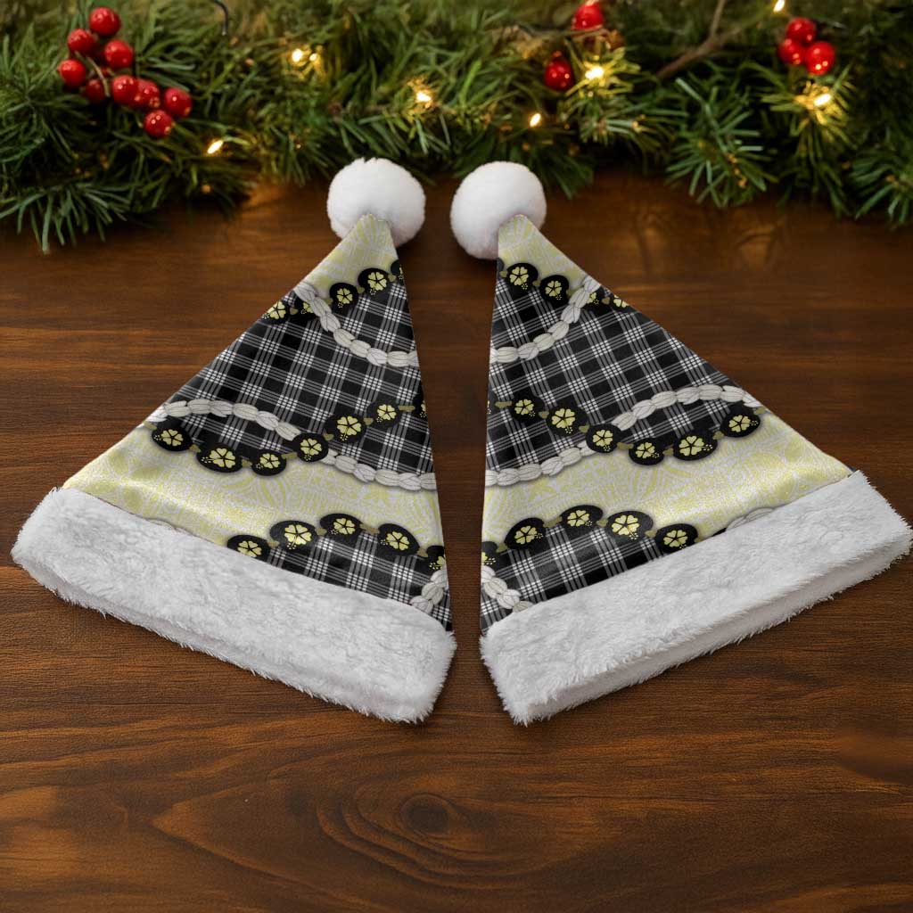 Black Palaka Hawaii Christmas Santa Hat Kukui Nut Pikake Lei Hawaiian Tapa Pattern LT14 - Polynesian Pride